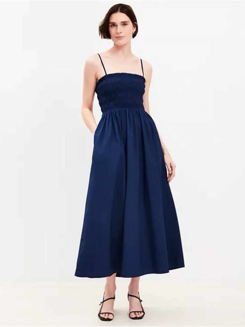 LOFT Navy Smocked Bodice Maxi Dress w/o straps
